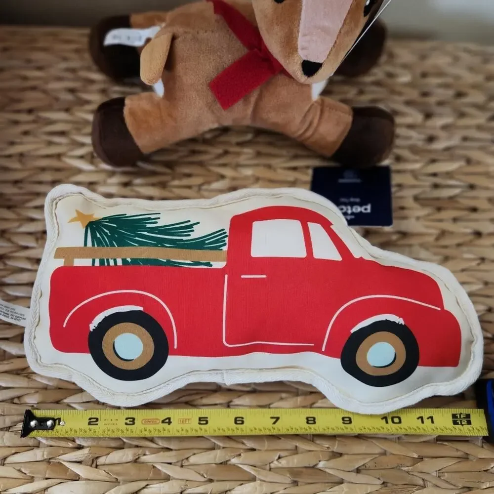 New Dog Squeaky Toys Holiday Christmas Winter Rein Deer Truck Set of 2